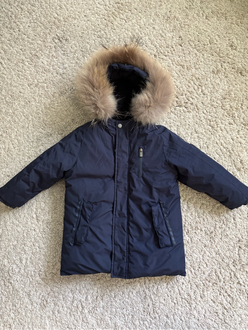Jacadi Navy Blue Puffer Jacket with Faux Fur Hood